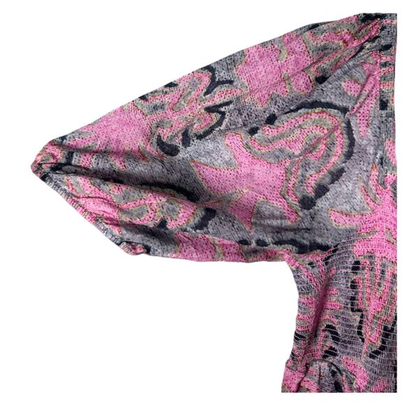 Nic + Zoe Petal Patch Seersucker Floral Pink Grey Midi Dress Size Large - Picture 4 of 9